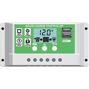 30A 12V 24V PWM Solar Charge Controller Lithium Battery Charge Controller Compatible with Lead Acid/ Lithium-ion/ Lithium Iron Phosphate Battery