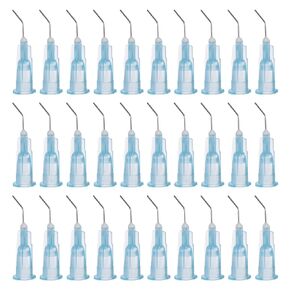 100pcs Blunt Tip Dispensing Needles, 25 Gauge 45 Degrees Bent Dispensing Tips 0.4" End Angled Dispenser Needle with Luer Elbow Blunt Needle for Oil or Glue Applicator, Light Blue
