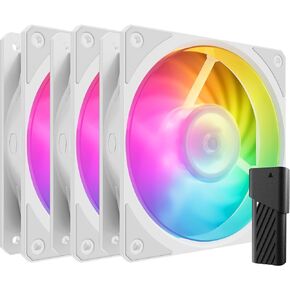 Cooler Master Mobius 120P ARGB White 3in1 Performance 120mm PC Case|Liquid Cooler|Air Cooler Fan, Ring Blade Design, PWM 2,400 RPM, Loop Dynamic Bearing, Magnetic Ring, Gen2 ARGB (MFZ-M2DW-243P2-R1) in Saudi Arabia