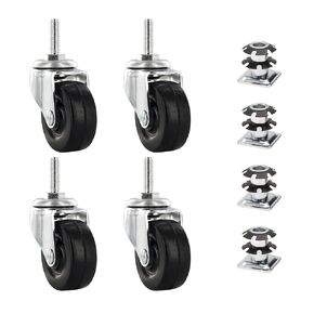 1" Square Metal Double Star Caster Insert | 5/16-18 Threaded Stem | 2" Wheel Diameter Industrial Casters | 2 with Brakes and 2 Without Brakes by Outwater