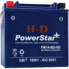بطارية PoweStar PM14-BS-HD عالية الأداء - صيانة مجانية - بطارية دراجة نارية SLA/AGM 14-BS متوافقة مع Kawasaki 1200cc ZZR1200 2002-2005 in Kuwait