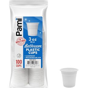 PAMI Plastic Bathroom Cups, 3oz [Pack of 100]- Disposable Mini Mouthwash Cups- Food-Safe & BPA-Free Rinse Cups- Multipurpose & Leakproof Stackable Bath Cups- Great for Medicine, Espresso, Shots