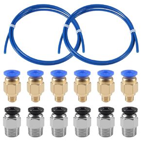 12PCS PC4-M6 Pneumatic Fitting Push to Connect + PC4-M10 Straight Quick in Fitting for 1.75mm Filament,PTFE Tube Push Fitting Connector for 3D Printer (2* Tube + 6*(PM4-M6 & PC4-M10))