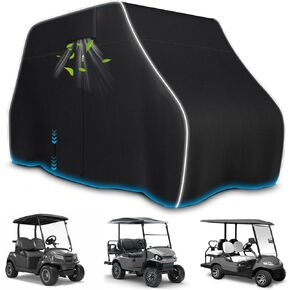 2/4 Passenger Golf Cart Cover Waterproof, 600D Heavy Duty Golf Cart Cover with Reflective Strips Universal Fits for EZGO, Yamaha Golf Cart, Club Car