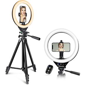 UBeesize 10" Ring Light with Overhead Phone Mount, LED Selfie Light with Stand and Phone Holder, Desk Light for iPhone, Desk Tripod for Video Recording, YouTube, TikTok, Live Stream, Cooking, Vlog