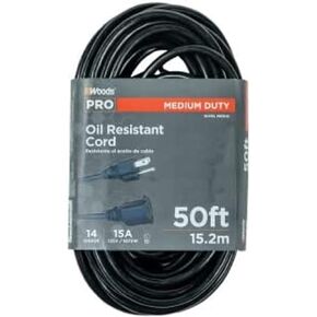 Woods Outdoor Extension Cord in Black for Farms and Ranches (50 Feet) & 990261 16/3 SJTW 15-Foot General Purpose Black Extension, Tangle Free Light Duty Garage and Workshop Power Cord