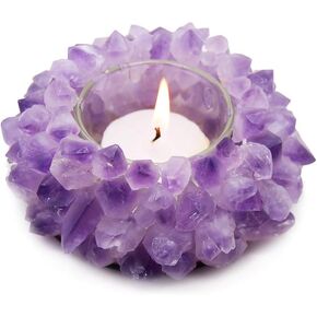 Handmade Natural Amethyst Cluster Quartz Crystal Healing Votive Candle Holder Gemstone Tealight Holder Home Decor Reiki Stone