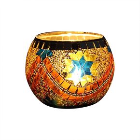 حامل شموع الشاي الزجاجي الفسيفسائي حامل شموع نذير رومانسي، حامل شموع Tealight مستدير مصنوع يدويًا من MIATTCLD لقطع الطاولة المركزية، عيد الميلاد، عيد الحب، حفلة عيد الميلاد، ديكور المنزل (G) in Kuwait
