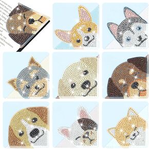 8 Pcs Dog Diamond Painting Corner Bookmark Dog 5D DIY Page Book Marks Triangle Book Lovers Gifts for Women Girls Art Craft Reading Lovers Presents