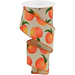 Peaches on Canvas Wired Edge Ribbon, 10 Yards (Cream, 1.5 Inch)