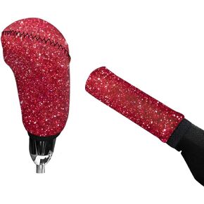 Bling Butterfly Auto Gear Shift Knob Cover and Handbrake Cover Set Washable Neoprene Cloth Universal Fit for Car,SUV,Truck,Sedan,Pink