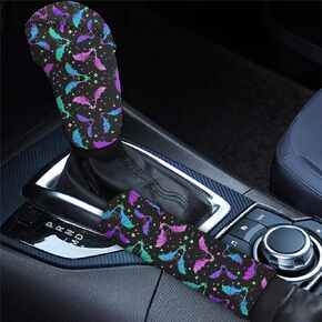 Bling Butterfly Auto Gear Shift Knob Cover and Handbrake Cover Set Washable Neoprene Cloth Universal Fit for Car,SUV,Truck,Sedan,Pink