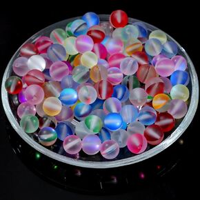 100Pcs Moonstone Matte Iridescent Glass Beads Mermaid Aurora Frosted Glitter Beads for Bracelets DIY Jewelry Making (8MM, Matte White)
