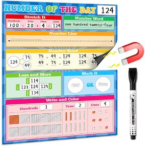 3pcs Giant Magnetic Number of The Day Chart Poster with 1 Pencil, Dry Erase Math Place Value Manipulatives Number Line for Classroom Bulletin Board, Teacher Must Have Essentials Homeschool Supplies in Saudi Arabia