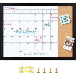 Dry Erase Board & Cork Board, Magnetic Surface Monthly Calendar Whiteboard & Bulletin Board, Combination Dry Erase Calendar for Wall, Decorative Black Wood Framed Memo Board(R-ZHYL-BK,6080)