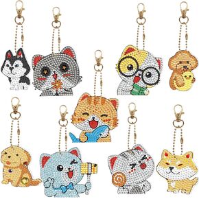 Zakrafo 9PCS Diamond Art Keychains Diamond Art Kits for Adults Keychains Cats and Dogs DIY Keychain for Crafts Gift Keychain Bags Accessories in Kuwait