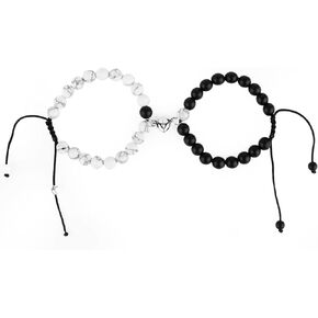 2pcs Couple Bracelets, Adjustable Heart Magnetic Matching Beaded Bracelets Long Distance Relationship Jewelry Gift for Him Her Friendship Boyfriend Girlfriend Valentines Christmas Birthday