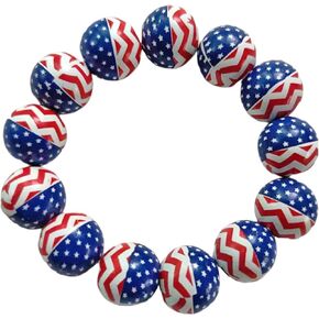 Independence Day Chunky Wooden Beaded Bracelets Patriotic 4th of July Beaded Bracelets America Flag Star Red White And Blue Bead Ball Stretch Bracelet for Women Girls Memorial Jewelry Gifts