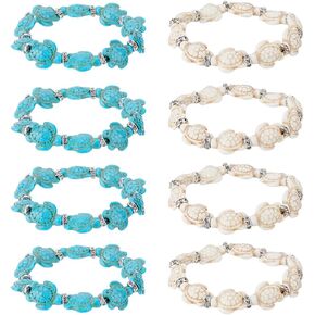 DICOSMETIC 8Pcs 2 Colors Turtle Bracelet Sea Turtle Beaded Bracelet Elastic Stretch Stone Bracelet Turtle Bracelet Gifts Bohemian Turtle Bracelet for Women Friend Summer Jewelry