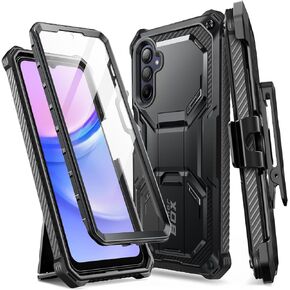 i-Blason Armorbox for Samsung Galaxy A15 5G Case with Kickstand & Belt Clip, Full-Body Rugged Bumper Case with Built-in Screen Protector (Black)