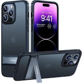 TORRAS iPhone 14 Pro Max Case with Stand [10 Ft Military Drop Protection] [3 Stand Ways Built-in Kickstand] Shockproof Slim Translucent Matte iPhone 14 Pro Max Phone Cases 6.7 '' 2023, Black