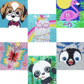 BYGFHLYW DIY 6 Pack Diamond Painting Kits for Kids Beginners,5D Animal Diamond Art Kit Round Full Drill,Paint by Diamonds Dot Gem Arts and Crafts Crystal,Home Wall Decor 6x6 inch