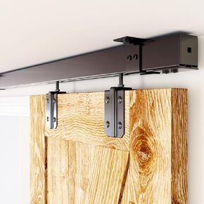 8FT Box Rail Hardware Heavy Duty Steel Sliding Barn Door Track, Wall Mount Kit, Fit Indoor and Exterior Door, Smoothly and Quietly Easy to Install