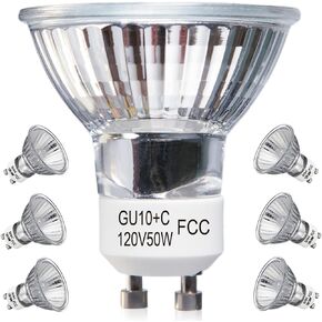 GU10 Halogen Light Bulbs, 6 Pack 120V 50W Dimmable MR16 GU10+C Halogen Light Bulbs with Glass Cover, 2800K Warm White Scent Wax Burner Light Bulb & Recessed Light Bulbs for Candle Warmer Lamp
