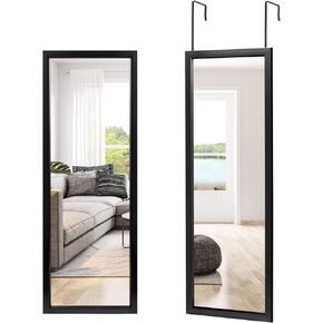 NeuType Full Length Mirror Hanging Over The Door or Leaning Against/ Mounted On Wall, 43"x16", Black, No Stand