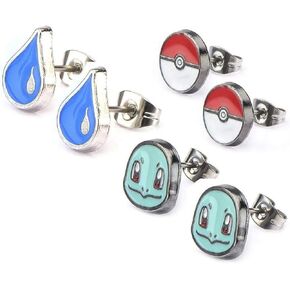 Pokemon Squirtle Poke Ball Water Drop Stainless Steel Stud Earrings Set