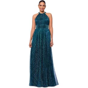 Betsy & Adam Women's Long Braided Halter Tie Back Dress
