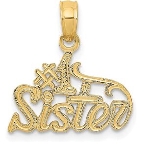 Solid 14k Yellow Gold Number One # 1 Sister Pendant Charm - 16mm x 15mm