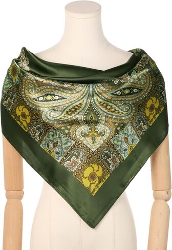 Women's Satin Square Scarf, 35" Large Paisley Symmetric Silk Like Hair Scarf Head Sleeping Wrap Bandanas in Saudi Arabia