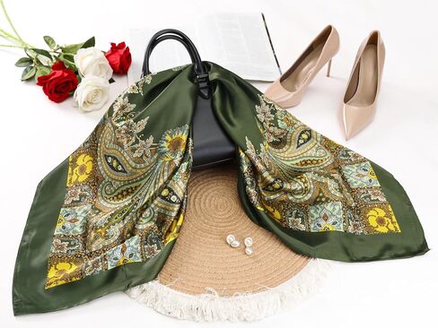 Women's Satin Square Scarf, 35" Large Paisley Symmetric Silk Like Hair Scarf Head Sleeping Wrap Bandanas in Saudi Arabia