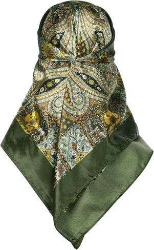 Women's Satin Square Scarf, 35" Large Paisley Symmetric Silk Like Hair Scarf Head Sleeping Wrap Bandanas in Saudi Arabia