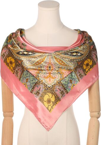 Women's Satin Square Scarf, 35" Large Paisley Symmetric Silk Like Hair Scarf Head Sleeping Wrap Bandanas in Saudi Arabia