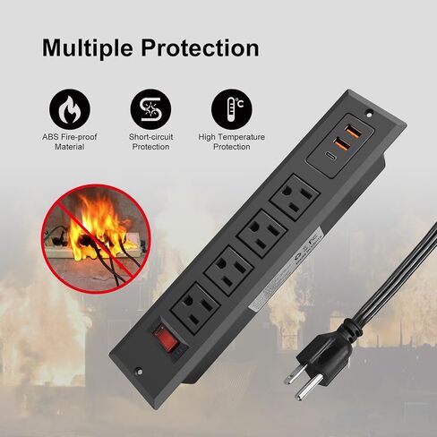 Recessed Power Strip with Type C 20W PD Fast Charge Desk Power Outlet 4 Outlets 2 USB and 1 USB C Built in Furniture Extension Power Plug for Dorm Office (Black) in Saudi Arabia