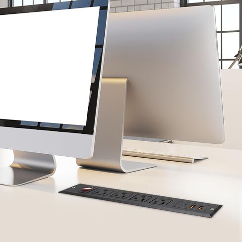 Recessed Power Strip with Type C 20W PD Fast Charge Desk Power Outlet 4 Outlets 2 USB and 1 USB C Built in Furniture Extension Power Plug for Dorm Office (Black) in Saudi Arabia