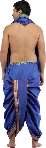 طقم Dhoti وAngavastram جاهز للارتداء بحدود ذهبية منسوجة - حرير فني in Kuwait