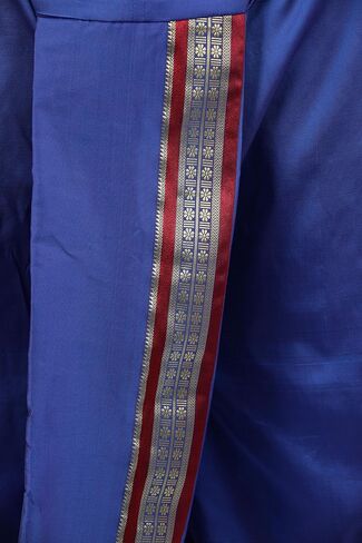 طقم Dhoti وAngavastram جاهز للارتداء بحدود ذهبية منسوجة - حرير فني in Kuwait