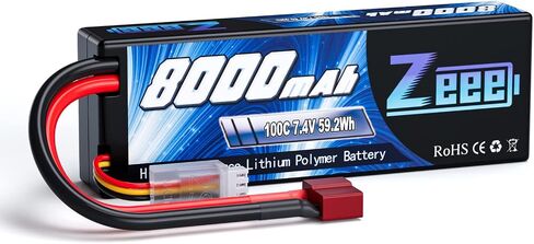بطارية ليبو Zeee 2S 8000 مللي أمبير في الساعة 7.4 فولت 100C حافظة صلبة RC مع قابس Deans T لنماذج سيارات RC 1/8 و1/10 RC شاحنة RC مركبات RC Truggy RC قارب هليكوبتر in Saudi Arabia