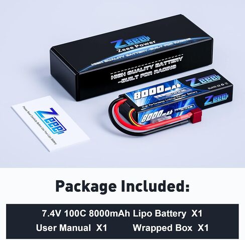 بطارية ليبو Zeee 2S 8000 مللي أمبير في الساعة 7.4 فولت 100C حافظة صلبة RC مع قابس Deans T لنماذج سيارات RC 1/8 و1/10 RC شاحنة RC مركبات RC Truggy RC قارب هليكوبتر in Saudi Arabia