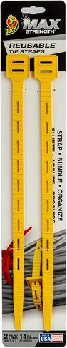 Duck Max Strength Heavy Duty Reusable Rubber Cable Ties, Tie Straps, Indoor and Outdoor 350mm - 2 Pack Yellow in Saudi Arabia