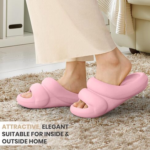 Women's Slides - Non Slip Lightweight Open Toe - Pillow and Cloud Slides - Shower and Bathroom Slides - Quick Drying - Cushion Slides with Extra Thick Sole for Optimal Support - Cloudies Shoes for Indoor and Outdoor - House Slippers for Women - Easy to We in Saudi Arabia