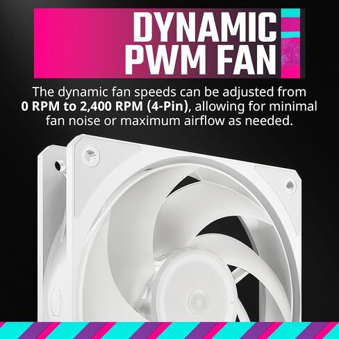 Cooler Master Mobius 120P ARGB White 3in1 Performance 120mm PC Case|Liquid Cooler|Air Cooler Fan, Ring Blade Design, PWM 2,400 RPM, Loop Dynamic Bearing, Magnetic Ring, Gen2 ARGB (MFZ-M2DW-243P2-R1) in Saudi Arabia