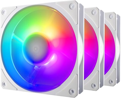 Cooler Master Mobius 120P ARGB White 3in1 Performance 120mm PC Case|Liquid Cooler|Air Cooler Fan, Ring Blade Design, PWM 2,400 RPM, Loop Dynamic Bearing, Magnetic Ring, Gen2 ARGB (MFZ-M2DW-243P2-R1) in Saudi Arabia
