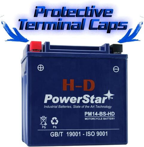 بطارية PoweStar PM14-BS-HD عالية الأداء - صيانة مجانية - بطارية دراجة نارية SLA/AGM 14-BS متوافقة مع Kawasaki 1200cc ZZR1200 2002-2005 in Kuwait