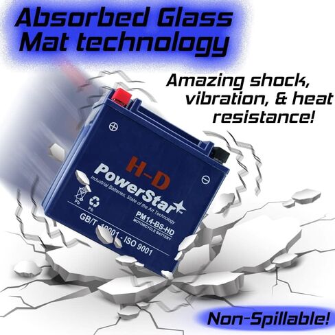 بطارية PoweStar PM14-BS-HD عالية الأداء - صيانة مجانية - بطارية دراجة نارية SLA/AGM 14-BS متوافقة مع Kawasaki 1200cc ZZR1200 2002-2005 in Kuwait