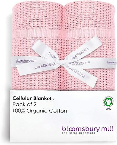 2-Pack 100% Organic Cotton Cellular Baby Blankets with Gifting Ribbon – Soft, All Natural & Breathable – Ideal Shower Gift - Nursery/Stroller/Bassinet/Crib – Blue in Saudi Arabia