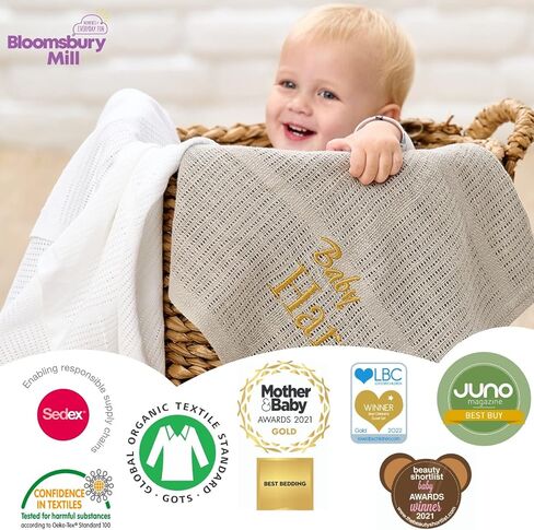 2-Pack 100% Organic Cotton Cellular Baby Blankets with Gifting Ribbon – Soft, All Natural & Breathable – Ideal Shower Gift - Nursery/Stroller/Bassinet/Crib – Blue in Saudi Arabia